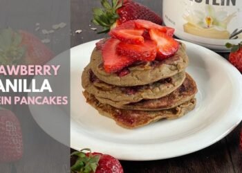 Strawberry Vanilla Protein Pancakes (no eggs)