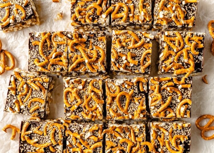 Candy & Salty Chocolate Tahini Rice Krispie Treats