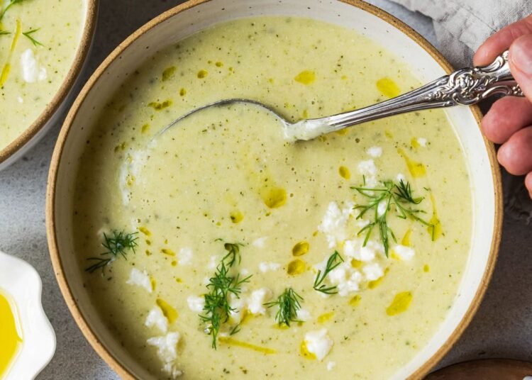 Roasted Zucchini Soup with Feta and Dill