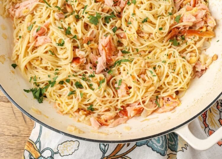 Smoked Salmon Pasta with Pine Nuts