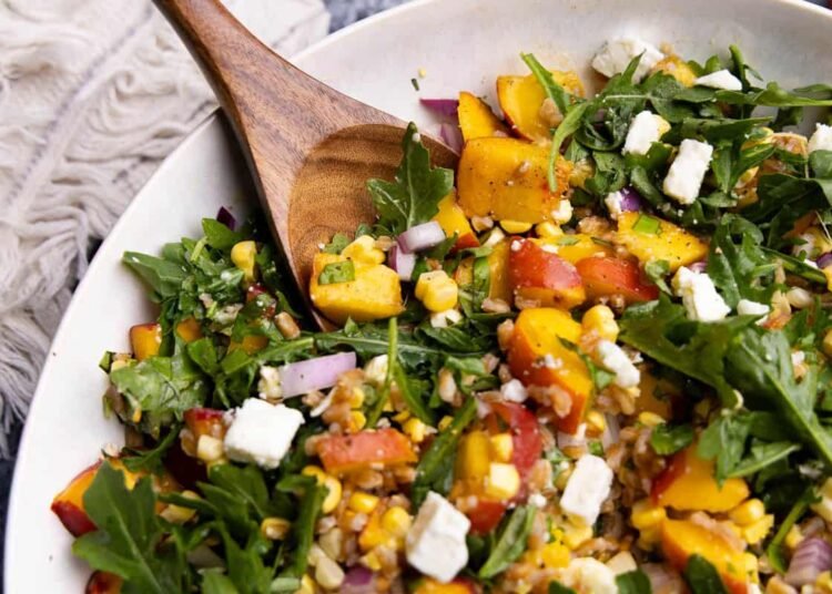 Summer season Peach Farro Salad