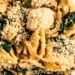 Caramelized Onion Spinach Hen Pasta Bake