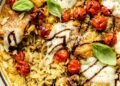 One Pan Hen Caprese Orzo Bake