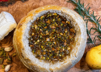 Pistachio Pear and Brie Stuffed Sourdough
