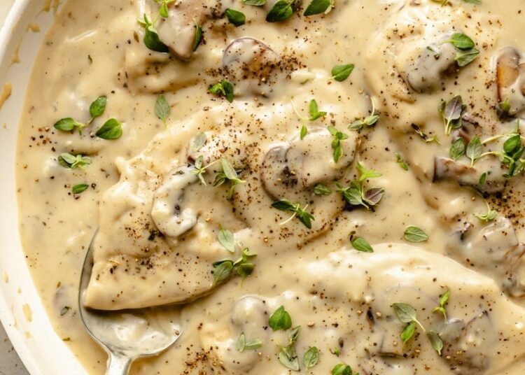 Skillet Rooster with Parmesan Mushroom Gravy (30-minute meal!)