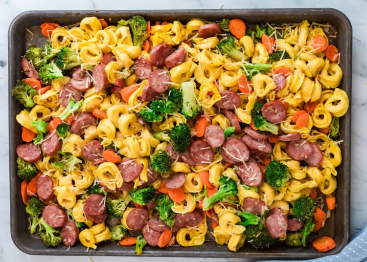 Sheet Pan Tortellini Bake with Sausage & Veggies