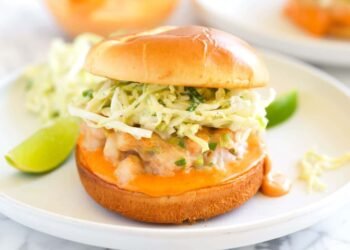 Shrimp Burger Recipe with Lime Slaw