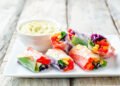 Rainbow Spring Rolls with Avocado Hummus