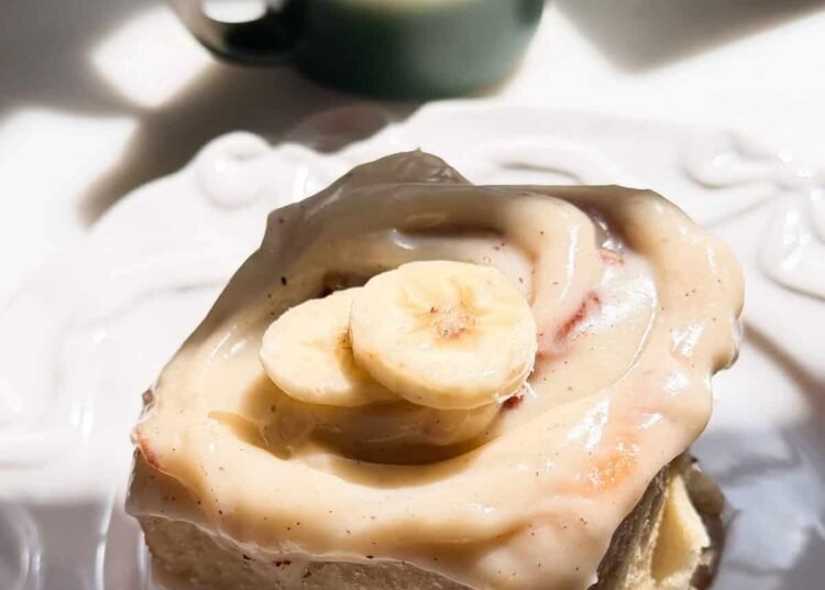 Banana Bread Cinnamon Rolls with Cream Cheese Frosting