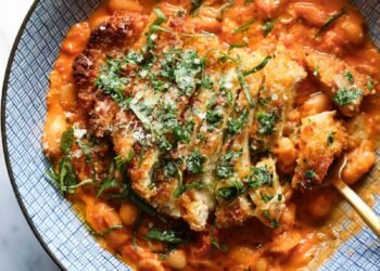 Garlic Butter Crispy Rooster on Creamy Beans Recipe