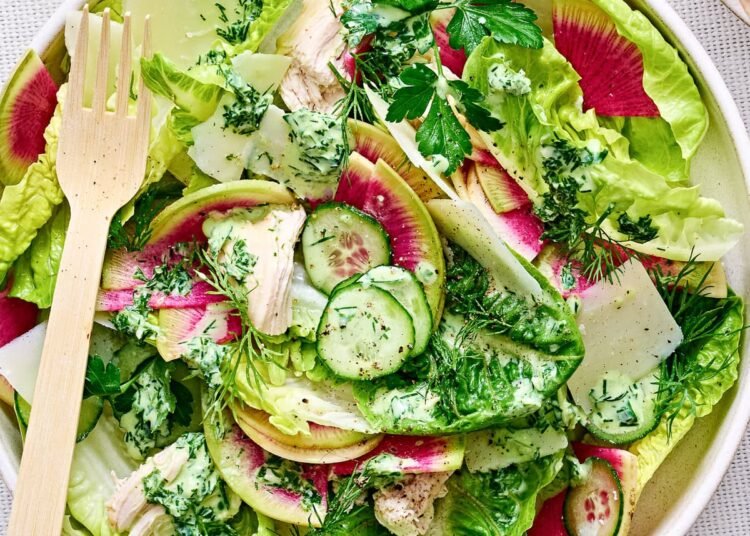 Inexperienced Goddess Caesar Salad with Hen