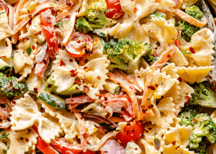 Vegan Pasta Primavera with Garlic Cashew Sauce (19g of protein!)