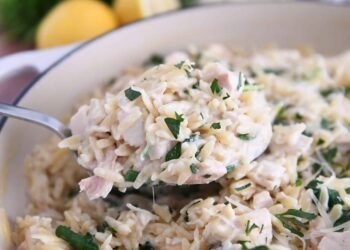 One Pot Creamy Lemon Orzo with Rooster