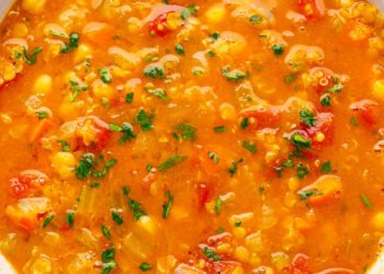 Curried Crimson Lentil Soup with Chickpeas and Quinoa