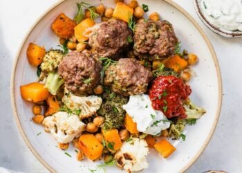 Sheet Pan Meatballs with Chickpeas and Greens