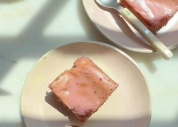 Strawberry Brownies with White Chocolate Glaze